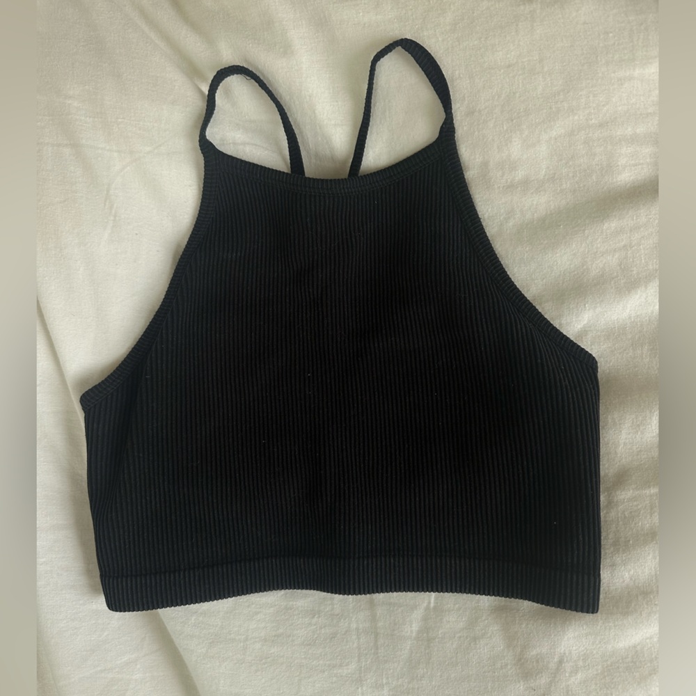 Target Black Ribbed Padded Sports Bra/Top - Size XS